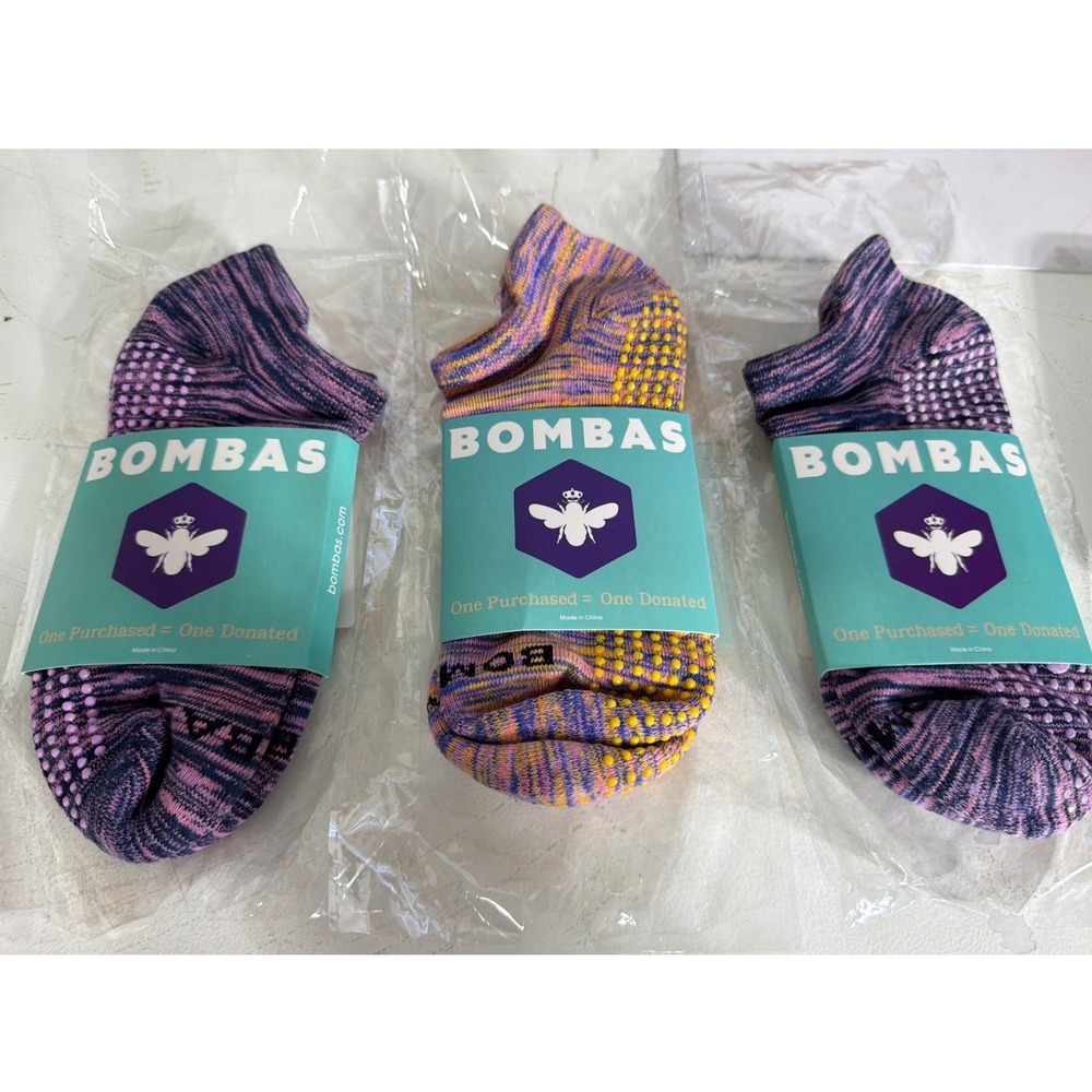 Bombas Womens Midweight Ankle Gripper Socks 3 Pair Set Purple Orange Medium NEW